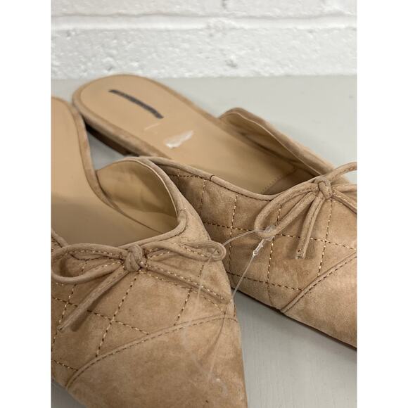 Ann Taylor Size 8.5M Beige Quilted Suede Slip On Flat Pointed Toe Mule Slides - Picture 6 of 8